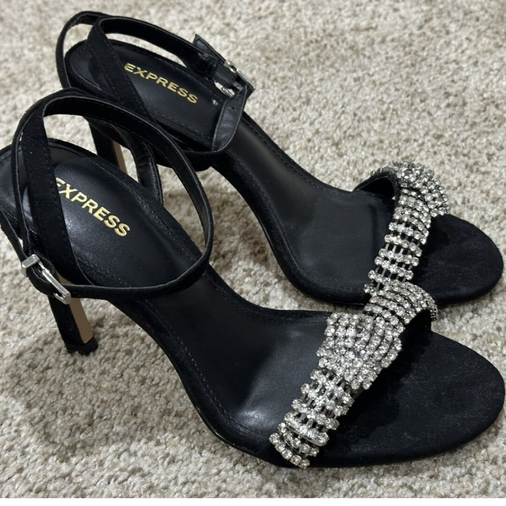 Express Rhinestone Ankle-Strap Heels.  Sz 10.  New.  Blk